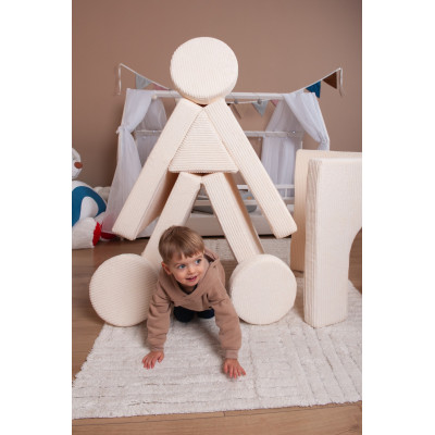 Modular sofa bed, multifunctional foam blocks, car with steering wheel